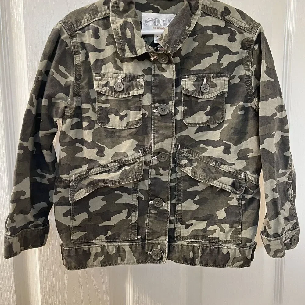Gymboree Hello Sunshine Embroidered Camo Utility Jacket Girls Size Small 5-6